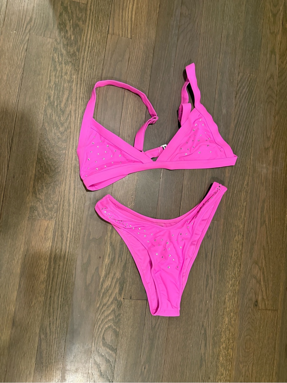 Pink Rhinestone Triangle Bikini Set - Women Swim size Large NEW